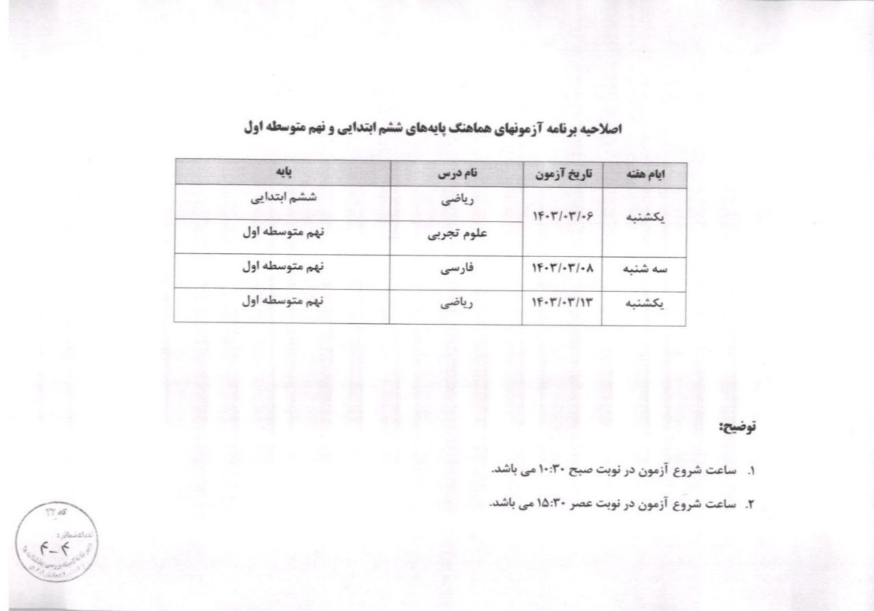 امتحانات نهایی , وزارت آموزش و پرورش , 