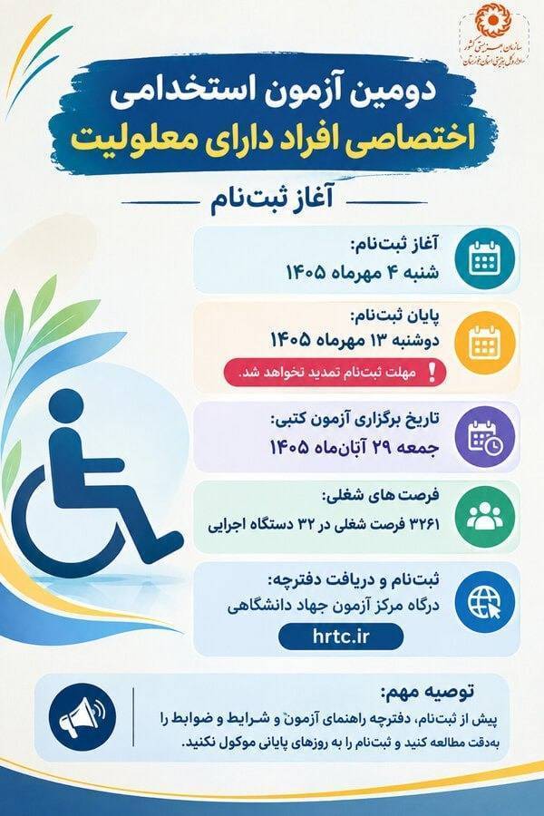 ثبت‌نام آزمون استخدامی معلولان از ۴ مهر
